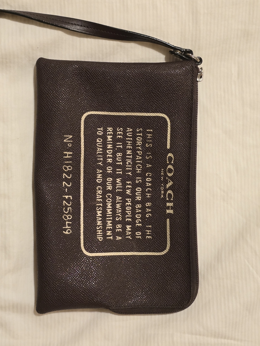 COACH Dark Brown Leather Zip Wristlet with Gold Print